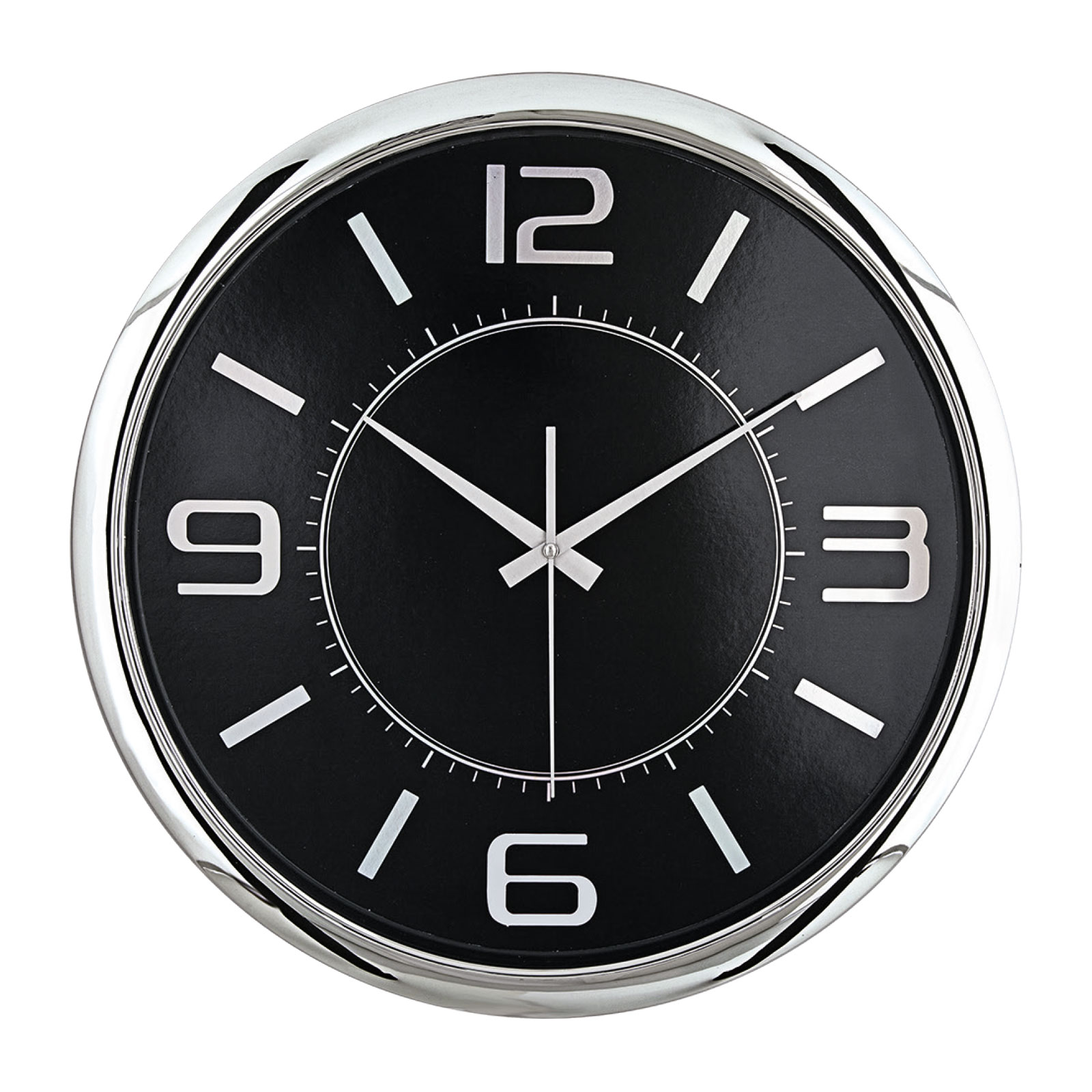 HELLEN404 SİYAH-GÜMÜŞ METALİZE ÇERÇEVE DUVAR SAATİ (420MM)